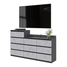 GABRIEL - Chest of 10 Drawers (6+4) - Bedroom Dresser Storage Cabinet Sideboard - Anthracite / Concrete H36 3/8" / 27 1/2" W63" D13 1/4"