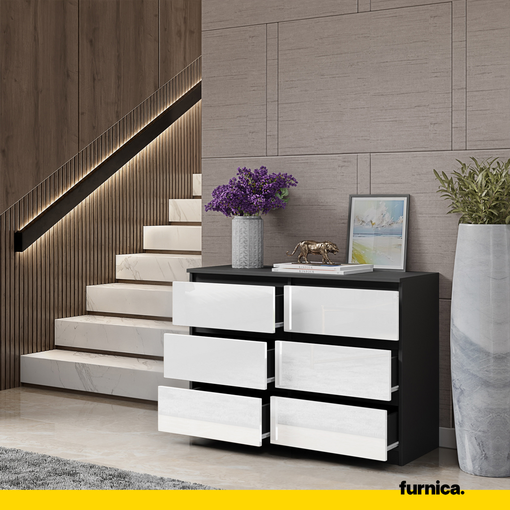 GABRIEL - Chest of 6 Drawers - Bedroom Dresser Storage Cabinet Sideboard - Anthracite / White Gloss H28" W39 3/8" D13"