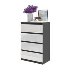 GABRIEL - Chest of 4 Drawers - Bedroom Dresser Storage Cabinet Sideboard - Anthracite / White Gloss H36 3/8" W23 5/8" D13 1/4"