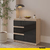 MIKEL - Chest of 3 Drawers and 1 Door - Bedroom Dresser Storage Cabinet Sideboard - Sonoma Oak / Black Gloss H29 1/2" W31 1/2" D13 3/4"