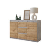 MIKEL - Chest of 3 Drawers and 2 Doors - Bedroom Dresser Storage Cabinet Sideboard - Concrete / Wotan Oak H29 1/2" W47 1/4" D13 3/4"