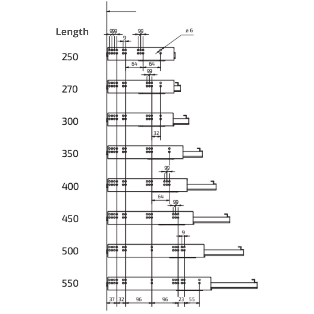 Push-to-Open Undermount Slides (left and right), Full Extension - 24 inch