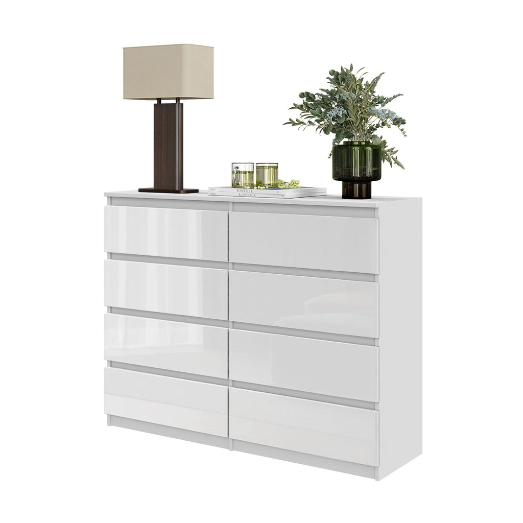 GABRIEL - Chest of 8 Drawers - Bedroom Dresser Storage Cabinet Sideboard - White Gloss H36 3/8 GABRIEL - Chest of 8 Drawers - Bedroom Dresser Storage Cabinet Sideboard - White Gloss H36 3/8