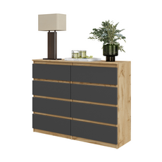 GABRIEL - Chest of 8 Drawers - Bedroom Dresser Storage Cabinet Sideboard - Wotan Oak / Anthracite H36 3/8" W47 1/4" D13 1/4"