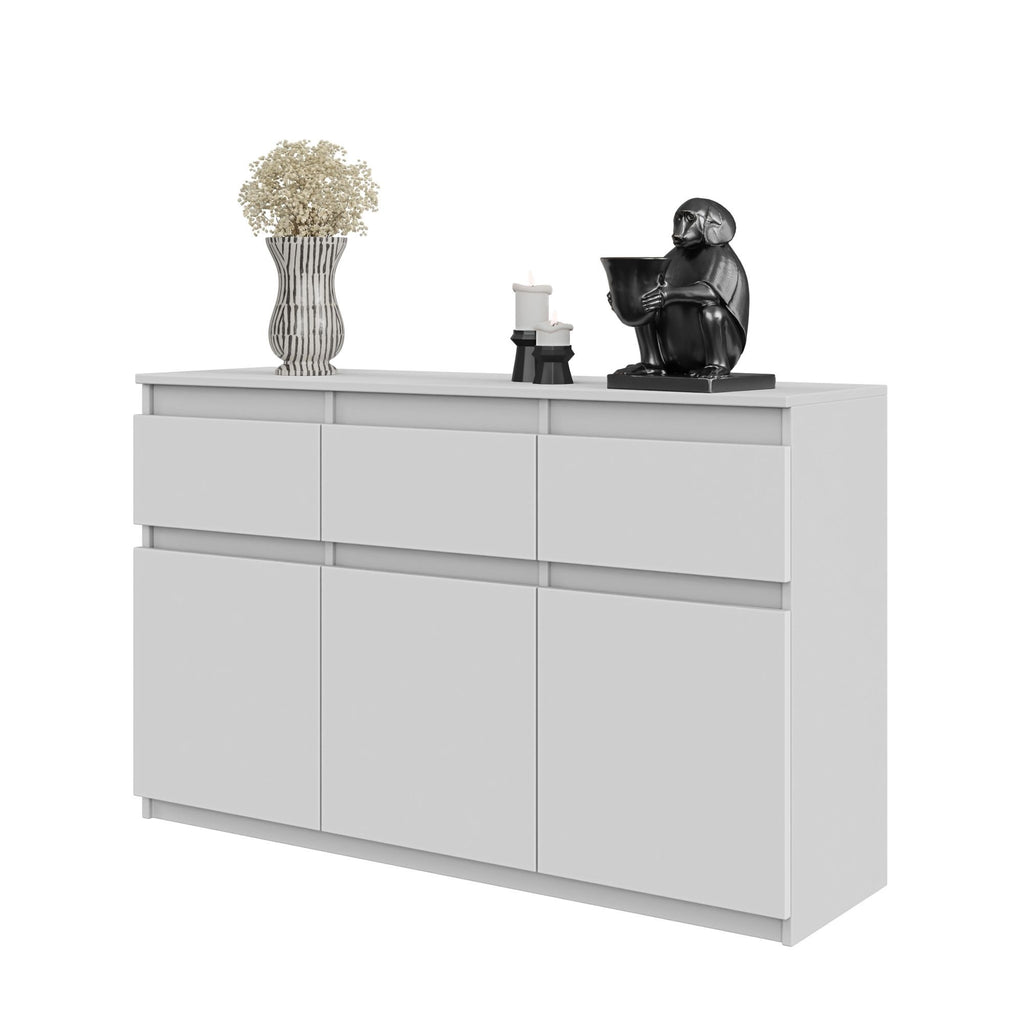 NOAH - Chest of 3 Drawers and 3 Doors - Bedroom Dresser Storage Cabinet Sideboard - White Matt H29 1/2" W47 1/4" D13 3/4" - Furnica NOAH - Chest of 3 Drawers and 3 Doors - Bedroom Dresser Storage Cabinet Sideboard - White Matt H29 1/2" W47 1/4" D13 3/4" - Furnica