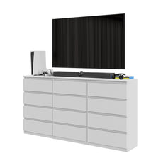 GABRIEL - Chest of 12 Drawers (8+4) - Bedroom Dresser Storage Cabinet Sideboard - White Matt H36 3/8" W70 7/8" D13 1/4