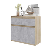 NOAH - Chest of 2 Drawers and 2 Doors - Bedroom Dresser Storage Cabinet Sideboard - Sonoma Oak / Concrete H29 1/2" W31 1/2" D13 3/4"