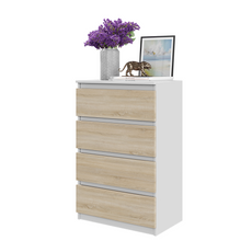 GABRIEL - Chest of 4 Drawers - Bedroom Dresser Storage Cabinet Sideboard - White Matt / Sonoma Oak H36 3/8" W23 5/8" D13 1/4"