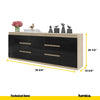 MIKEL - Chest of 6 Drawers and 3 Doors - Bedroom Dresser Storage Cabinet Sideboard - Sonoma Oak / Black Gloss H29 1/2" W78 3/4" D13 3/4"