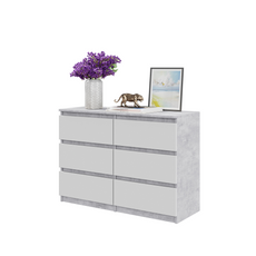 GABRIEL - Chest of 6 Drawers - Bedroom Dresser Storage Cabinet Sideboard - Concrete / White Matt H28" W39 3/8" D13"