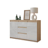 MIKEL - Chest of 3 Drawers and 2 Doors - Bedroom Dresser Storage Cabinet Sideboard - Sonoma Oak / White Gloss H29 1/2" W47 1/4" D13 3/4"