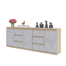 MIKEL - Chest of 6 Drawers and 3 Doors - Bedroom Dresser Storage Cabinet Sideboard - Sonoma Oak / Concrete H29 1/2" W78 3/4" D13 3/4"