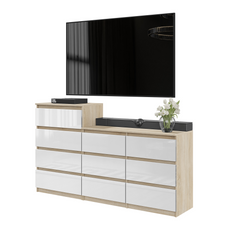 GABRIEL - Chest of 10 Drawers (6+4) - Bedroom Dresser Storage Cabinet Sideboard - Sonoma Oak / White Gloss H36 3/8" / 27 1/2" W63" D13 1/4"