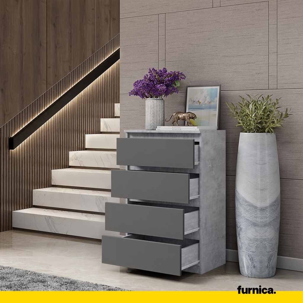 GABRIEL - Chest of 4 Drawers - Bedroom Dresser Storage Cabinet Sideboard - Concrete / Anthracite H36 3/8" W23 5/8" D13 1/4"