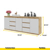 MIKEL - Chest of 6 Drawers and 3 Doors - Bedroom Dresser Storage Cabinet Sideboard - Wotan Oak / White Matt H29 1/2" W78 3/4" D13 3/4"