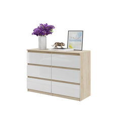 GABRIEL - Chest of 6 Drawers - Bedroom Dresser Storage Cabinet Sideboard - Sonoma Oak / White Gloss H28" W39 3/8" D13"