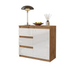 MIKEL - Chest of 3 Drawers and 1 Door - Bedroom Dresser Storage Cabinet Sideboard - Wotan Oak / White Gloss H29 1/2" W31 1/2" D13 3/4"