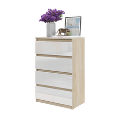 GABRIEL - Chest of 4 Drawers - Bedroom Dresser Storage Cabinet Sideboard - Sonoma Oak / White Gloss H36 3/8" W23 5/8" D13 1/4"