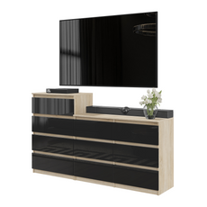 GABRIEL - Chest of 10 Drawers (6+4) - Bedroom Dresser Storage Cabinet Sideboard - Sonoma Oak / Black Gloss H36 3/8" / 27 1/2" W63" D13 1/4"