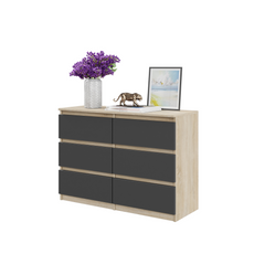 GABRIEL - Chest of 6 Drawers - Bedroom Dresser Storage Cabinet Sideboard - Sonoma Oak / Anthracite H28" W39 3/8" D13"