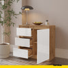 MIKEL - Chest of 3 Drawers and 1 Door - Bedroom Dresser Storage Cabinet Sideboard - Wotan Oak / White Gloss H29 1/2" W31 1/2" D13 3/4"
