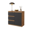MIKEL - Chest of 3 Drawers and 1 Door - Bedroom Dresser Storage Cabinet Sideboard - Wotan Oak / Anthracite H29 1/2" W31 1/2" D13 3/4"