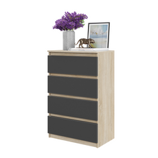 GABRIEL - Chest of 4 Drawers - Bedroom Dresser Storage Cabinet Sideboard - Sonoma Oak / Anthracite H36 3/8" W23 5/8" D13 1/4"