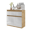 NOAH - Chest of 2 Drawers and 2 Doors - Bedroom Dresser Storage Cabinet Sideboard - Wotan Oak / White Gloss H29 1/2" W31 1/2" D13 3/4"
