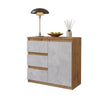 MIKEL - Chest of 3 Drawers and 1 Door - Bedroom Dresser Storage Cabinet Sideboard - Wotan Oak / Concrete H29 1/2" W31 1/2" D13 3/4"