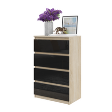 GABRIEL - Chest of 4 Drawers - Bedroom Dresser Storage Cabinet Sideboard - Sonoma Oak / Black Gloss H36 3/8" W23 5/8" D13 1/4"