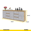 MIKEL - Chest of 6 Drawers and 3 Doors - Bedroom Dresser Storage Cabinet Sideboard - Wotan Oak / Concrete H29 1/2" W78 3/4" D13 3/4"
