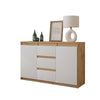 MIKEL - Chest of 3 Drawers and 2 Doors - Bedroom Dresser Storage Cabinet Sideboard - Wotan Oak / White Matt H29 1/2" W47 1/4" D13 3/4"