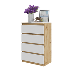 GABRIEL - Chest of 4 Drawers - Bedroom Dresser Storage Cabinet Sideboard - Wotan Oak / White Matt H36 3/8" W23 5/8" D13 1/4"
