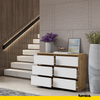 GABRIEL - Chest of 6 Drawers - Bedroom Dresser Storage Cabinet Sideboard - Wotan Oak / White Matt H28" W39 3/8" D13"