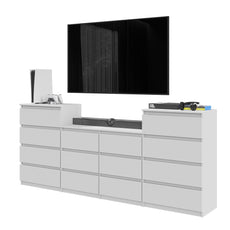 GABRIEL - Chest of 14 Drawers (4+6+4) - Bedroom Dresser Storage Cabinet Sideboard - White Matt H36 3/8" W86 5/8" D13 1/4"