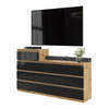 GABRIEL - Chest of 10 Drawers (6+4) - Bedroom Dresser Storage Cabinet Sideboard - Wotan Oak / Black Gloss H36 3/8" / 27 1/2" W63" D13 1/4"