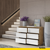 GABRIEL - Chest of 6 Drawers - Bedroom Dresser Storage Cabinet Sideboard - Wotan Oak / White Gloss H28" W39 3/8" D13"