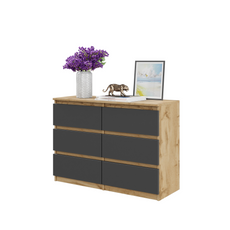 GABRIEL - Chest of 6 Drawers - Bedroom Dresser Storage Cabinet Sideboard - Wotan Oak / Anthracite H28" W39 3/8" D13"