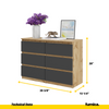 GABRIEL - Chest of 6 Drawers - Bedroom Dresser Storage Cabinet Sideboard - Wotan Oak / Anthracite H28" W39 3/8" D13"