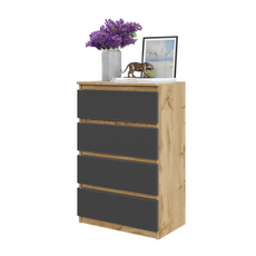 GABRIEL - Chest of 4 Drawers - Bedroom Dresser Storage Cabinet Sideboard - Wotan Oak / Anthracite H36 3/8" W23 5/8" D13 1/4"