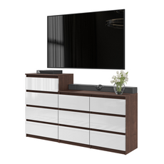 GABRIEL - Chest of 10 Drawers (6+4) - Bedroom Dresser Storage Cabinet Sideboard - Wenge / White Gloss H36 3/8" / 27 1/2" W63" D13 1/4"