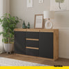 MIKEL - Chest of 3 Drawers and 2 Doors - Bedroom Dresser Storage Cabinet Sideboard - Wotan Oak / Anthracite H29 1/2" W47 1/4" D13 3/4"