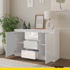 MIKEL - Chest of 3 Drawers and 2 Doors - Bedroom Dresser Storage Cabinet Sideboard - White Matt / White Gloss H29 1/2" W47 1/4" D13 3/4"
