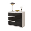 MIKEL - Chest of 3 Drawers and 1 Door - Bedroom Dresser Storage Cabinet Sideboard - White Matt / Black Gloss H29 1/2" W31 1/2" D13 3/4"