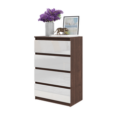 GABRIEL - Chest of 4 Drawers - Bedroom Dresser Storage Cabinet Sideboard - Wenge / White Gloss H36 3/8" W23 5/8" D13 1/4"