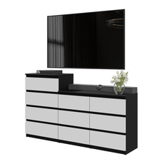GABRIEL - Chest of 10 Drawers (6+4) - Bedroom Dresser Storage Cabinet Sideboard - Black Matt / White Matt H36 3/8" / 27 1/2" W63" D13 1/4"