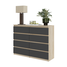 GABRIEL - Chest of 8 Drawers - Bedroom Dresser Storage Cabinet Sideboard - Sonoma Oak / Anthracite H36 3/8" W47 1/4" D13 1/4"