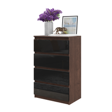 GABRIEL - Chest of 4 Drawers - Bedroom Dresser Storage Cabinet Sideboard - Wenge / Black Gloss H36 3/8" W23 5/8" D13 1/4"