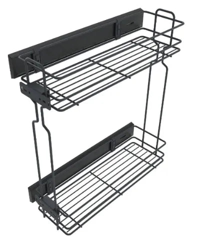 11-13/16 inch (300 mm) Side-Mount Wire Pull Out Pantry Shelves with Soft-Close for Base Cabinets - 2 Tiers - Charcoal