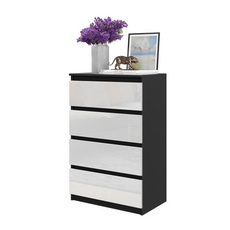 GABRIEL - Chest of 4 Drawers - Bedroom Dresser Storage Cabinet Sideboard - Black Matt / White Gloss H36 3/8" W23 5/8" D13 1/4"